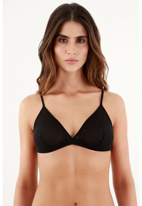 Top Negro En Malla Transparente Para Mujer