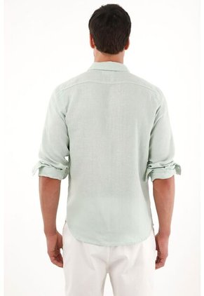 Tennis Camisa En 100% Lino Con Bordado Verde Para Hombre