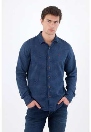 Tennis Camisa Manga Larga Regular Fit Con Micro Estampado En Algodón Azul Para Hombre