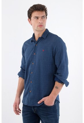 Tennis Camisa Manga Larga Regular Fit Con Micro Estampado En Algodón Azul Para Hombre