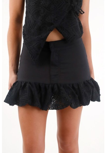 Tennis Falda Corta Con Detalle Tipo Globo Negra Para Mujer