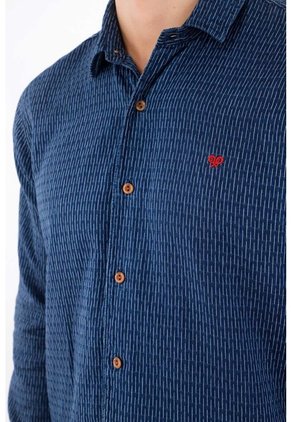 Tennis Camisa Manga Larga Regular Fit Con Micro Estampado En Algodón Azul Para Hombre