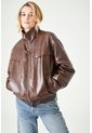 Tennis Chaqueta Bomber Con Argolla En El Cuello Tipo Cuero Café Para Mujer de Tennis