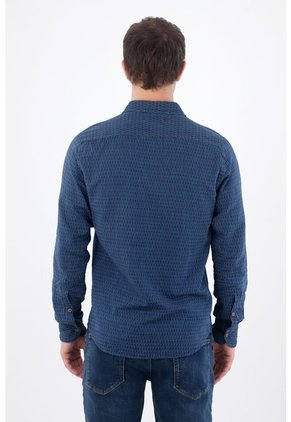 Tennis Camisa Manga Larga Regular Fit Con Micro Estampado En Algodón Azul Para Hombre