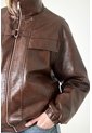 Tennis Chaqueta Bomber Con Argolla En El Cuello Tipo Cuero Café Para Mujer de Tennis