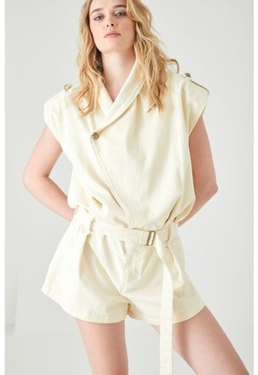 Tennis Enterizo Corto Fit Relajado Con Cuello Cruzado En Algodón Beige Claro Para Mujer