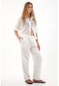Tennis Pantalón Recto En Tela Bordada Crudo Para Mujer de Tennis
