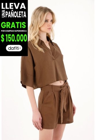 Tennis Short Con Bolsillos Y Cinturón Café Para Mujer Tennis