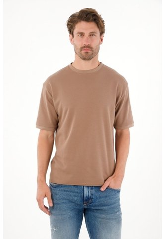 Tennis Camiseta Relaxed Con Textura Piqué En Algodón Camel Para Hombre Tennis