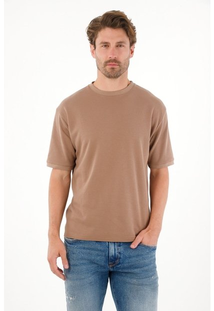 Tennis Camiseta Relaxed Con Textura Piqué En Algodón Camel Para Hombre