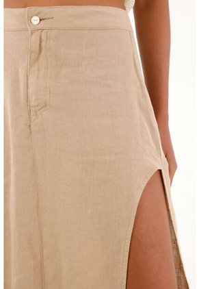 Falda Crudo En 100% Lino Con Abertura Para Mujer