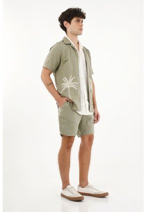 Tennis Camisa Tipo Bowling Con Diseño De Palmeras Para Hombre