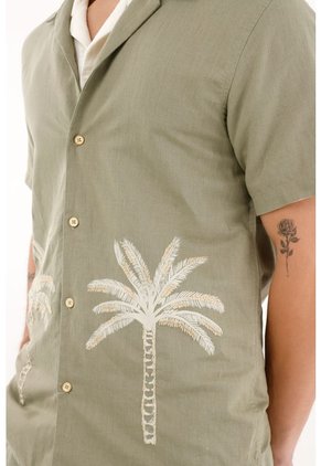 Tennis Camisa Tipo Bowling Con Diseño De Palmeras Para Hombre
