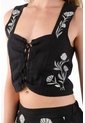 Tennis Camisa Tipo Corsé En Lino 100% Negra Para Mujer de Tennis