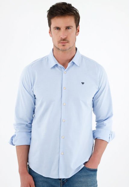 Camisa Azul Manga Larga Para Hombre