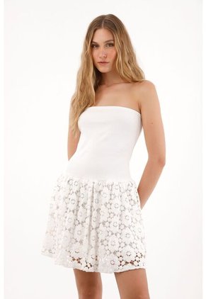 Tennis Vestido Corto Strapless Crudo Para Mujer