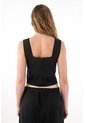 Tennis Camisa Tipo Corsé En Lino 100% Negra Para Mujer de Tennis