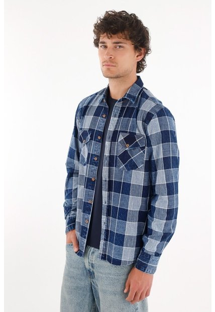 Tennis Camisa Leñadora Con Bolsillos Azul De Silueta Amplia Para Hombre
