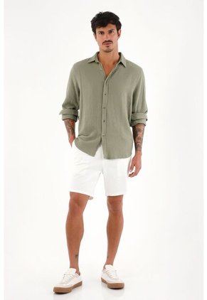 Camisa Verde Manga Larga Para Hombre