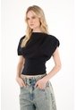 Tennis Camiseta Con Drapeado En Hombros Negra Para Mujer de Tennis