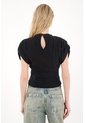 Tennis Camiseta Con Drapeado En Hombros Negra Para Mujer de Tennis