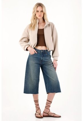 Tennis Bermuda En Denim Con Ruedo Al Corte Azul Para Mujer