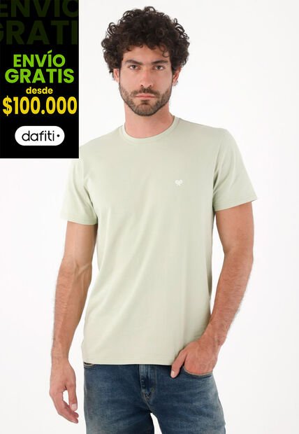 Tennis Camiseta Para Hombre De Algodón Verde Regular Fit Con Mini Raquetas Al Pecho