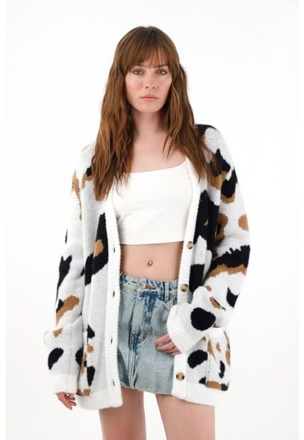 Buzo Afelpado Oversize De Animal Print Para Mujer