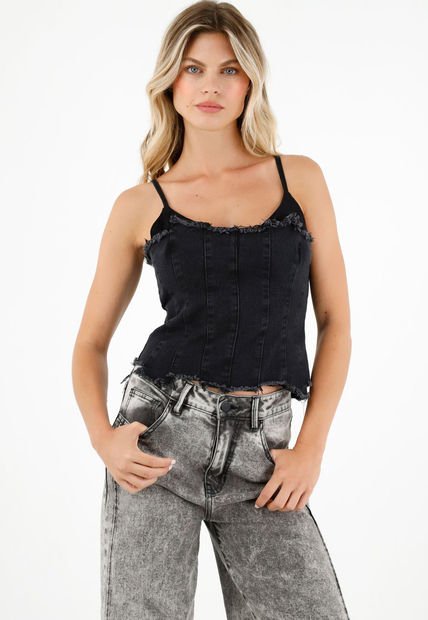 Camisa Tipo Chaleco En Denim Negro Para Mujer
