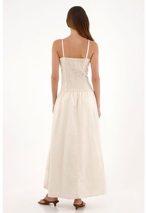 Tennis Vestido Largo Tipo Lino Con Tela Tejida Crudo Para Mujer