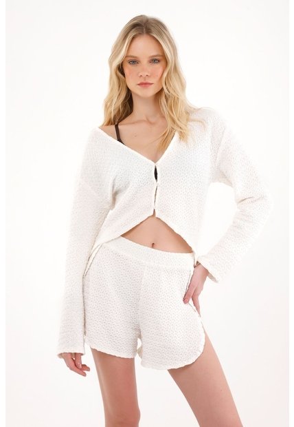 Tennis Camisa Manga Larga Con Tela Texturizada Crudo Para Mujer