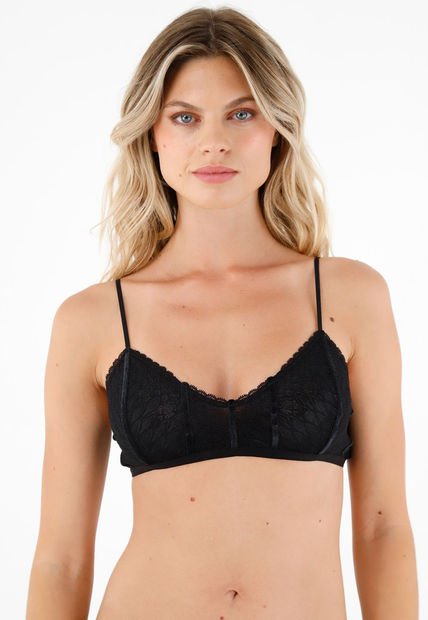 Top Negro Con Escote En V Para Mujer