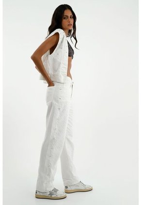 Jean Crudo Con Piedras Decorativas Para Mujer