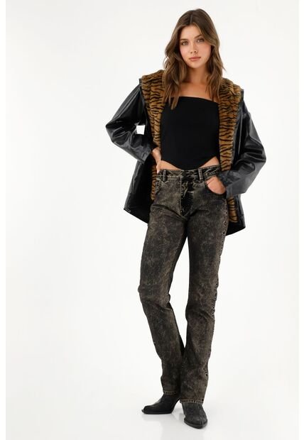 Tennis Jean Negro Bota Recta Para Mujer