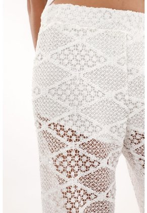 Tennis Pantalón Wide Leg En Tejido Abierto Crudo Para Mujer