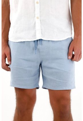 Tennis Bermuda En Lino Con Pretina Elástica Azul Para Hombre