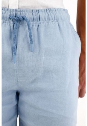 Tennis Bermuda En Lino Con Pretina Elástica Azul Para Hombre