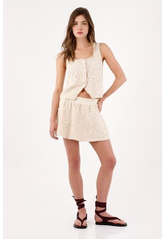 Tennis Falda Corta Corte A Con Textura Botánica En Algodón Beige Para Mujer Tennis