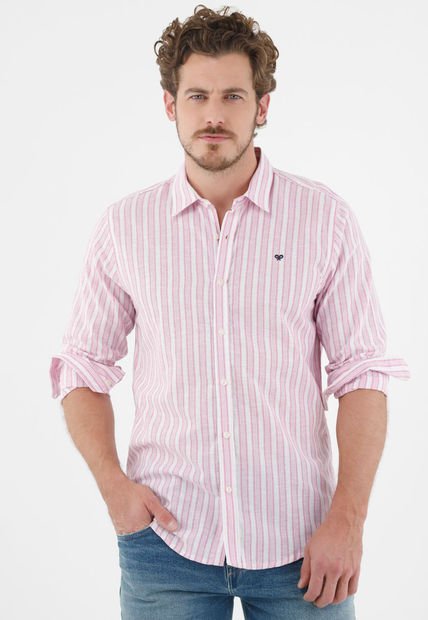 Camisa Rosada Con Diseño Preteñido A Rayas Para Hombre