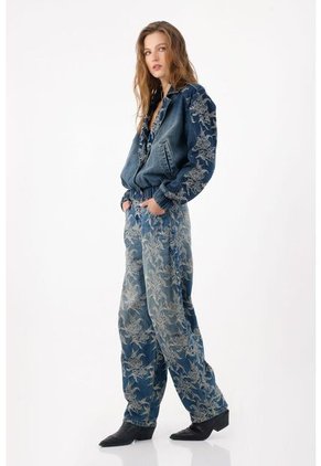 Tennis Chaqueta Bomber Fit Relajado Con Bordado Floral En Algodón Azul índigo Para Mujer
