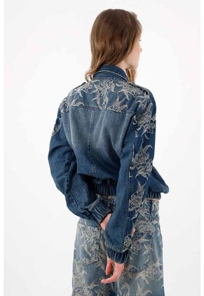 Tennis Chaqueta Bomber Fit Relajado Con Bordado Floral En Algodón Azul índigo Para Mujer