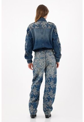 Tennis Chaqueta Bomber Fit Relajado Con Bordado Floral En Algodón Azul índigo Para Mujer
