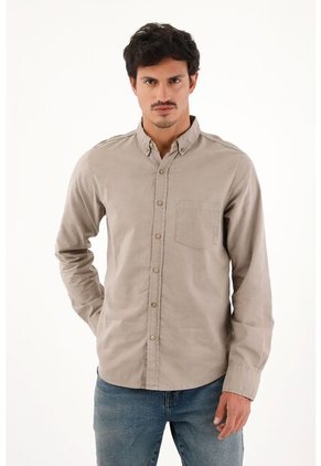 Tennis Camisa Oxford Manga Larga Café Para Hombre