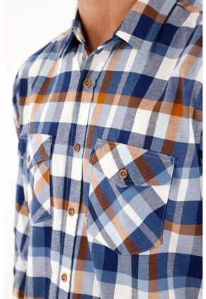 Camisa Leñadora Con Botones En Madera Azul Para Hombre