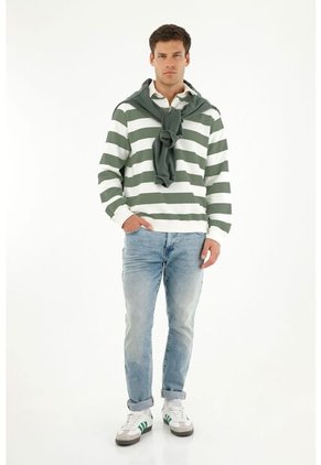 Tennis Buzo Polo Con Estampado De Rayas Verdes Para Hombre