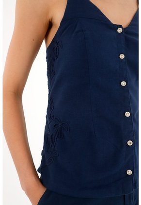 Tennis Camisa De Tiras Con Detalle Bordado Azul Para Mujer