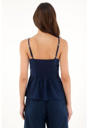 Tennis Camisa De Tiras Con Detalle Bordado Azul Para Mujer