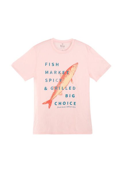 Camiseta Rosada Estampada En Frente Para Hombre