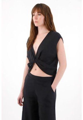 Tennis Camisa Amplia En Lino 100% Negra Para Mujer