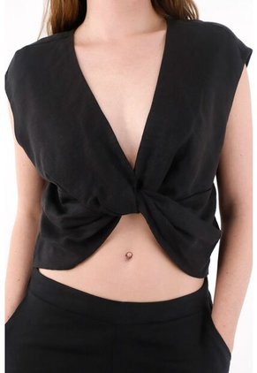 Tennis Camisa Amplia En Lino 100% Negra Para Mujer